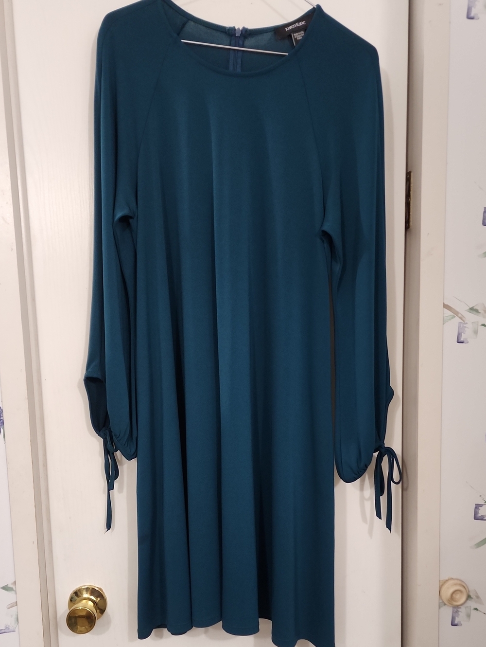 Karen Kane Teal Long-Sleeve Tie-Cuff Swing Dress W/Pockets